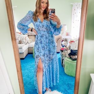 Forever 21 Floral Print Cutout Maxi Dress Blue Multi Colored